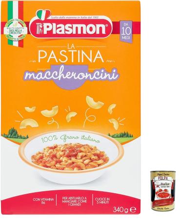 Italian Gourmet E.R. Plasmon Pasta Maccheroncini Pastina Infanzia Svezzamento From 10 Months 340g + Pulpa Italian Gourmet 400g Pack of 12