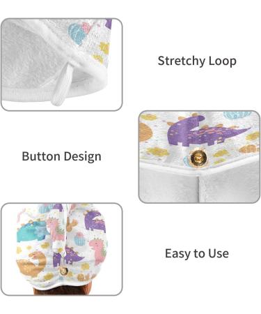 Cute Cartoon Dinosaurs Dry Hair Cap Set | 2-Piece Quick Drying Towel & Button Headband | Super Absorbent & Soft Drying Solution - Buy Online on GoSupps.com