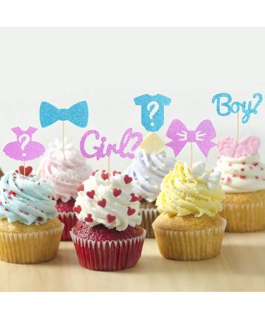 UXYOKM 24Pcs Gender Reveal Cupcake Toppers Baby's Boy or Girl Glitter Cupcake Picks Kids Birthday Party Decors Baby Shower Party Decoration Supplies - Buy Online on GoSupps.com