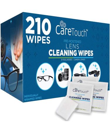 Care Touch Lens Wipes for Eyeglasses | Individually Wrapped Eye Glasses Wipes | 210 Pre-Moistened Lens Cleaning Eyeglass Wipes,210 Count (Pack of 1)