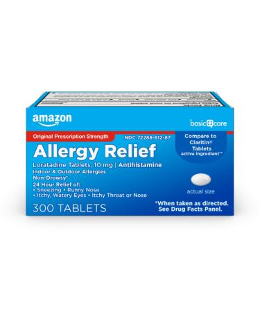 Amazon Basic Care Loratadine Tablets 10 mg, Antihistamine, Allergy Medicine for 24 Hour Allergy Relief, 300 Count Tablets 300 Count (Pack of 1)