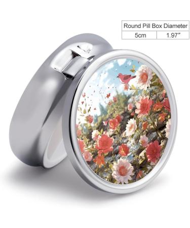 Round Floral Pill Box Organizer | 3 Compartment Wildflower Print Metal Case | Portable Decorative Pocket Pill Container - Style 19 - Buy Online on GoSupps.com