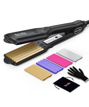 Terviiix Hair Crimper Hair Waver with 4 Interchangeable Plates Keratin & Argan Oil Infused Crimping Iron for Fluffy Hairstyle Volumizing Crimper Hair Iron with Adjust Temperature & 60 Mins Auto Off 4 Plates Version