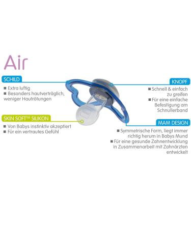 MAM Air Silicone Pacifier Set of 2 - Extra Light & Tooth-Friendly | 6-16 Months | Blue Smiley Design with Pacifier Box - Buy Online on GoSupps.com