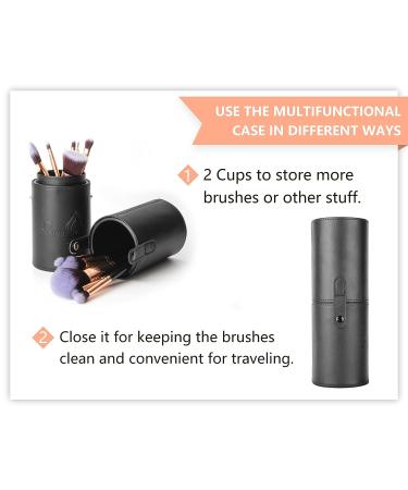 Qivange Professional Makeup Brushes Set with Holder and Cleaner - Black/Rose Gold (12pcs) - Buy Online on GoSupps.com