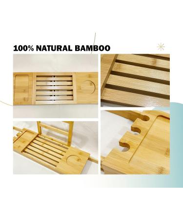 Luxury Bamboo Wooden Bathtub Tray Caddy - Adjustable Expandable Design with iPad/Book Holder - Fits Most Jacuzzis & Tubs - Great Gift Idea - 1 Pack - Buy Online on GoSupps.com