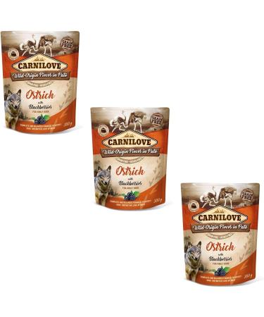 Carnilove Ostrich with Blackberries | Pack of 3 | 3 x 300 g | Wet Food for Adult Dogs | Ostrich with Blackberries | Grain Free | Made with 85% Meat and Offal - Buy Online on GoSupps.com