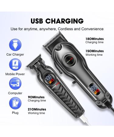 Professional Hair Clippers Set for Men - Cordless USB Rechargeable Barber Kit with LED Display - Perfect Hair Cutting Gifts (Black - Buy Online on GoSupps.com