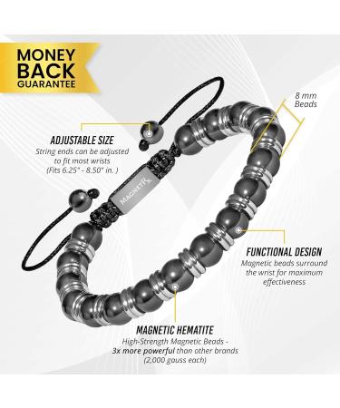 MagnetRX Hematite Bracelet | MAX Strength Magnetic Stones | Beaded Bracelet for Men and Women | Silver Titan 8mm Bead - Buy Online on GoSupps.com
