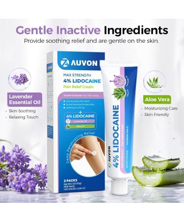 AUVON Max Strength Lidocaine Pain Relief Cream with Lavender & Aloe Vera Numbing Cream for Minor Arthritis Pain Soothing Muscle for Neck Shoulder Hip Knee Joint and Back Pain 2 Oz 2 Packs 4 Ounce (Pack of 2) - Buy Online on GoSupps.com