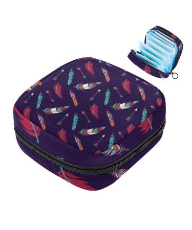 Menstruation pad bag with zipper women's napkin bag tampons collection bags for women and girls (colorful boho springs arrow dark)