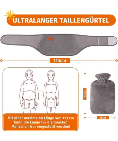 Fesaizwi 1L Heat Bottle Belt - 3 in 1 Portable PVC Heat Pack with Soft Cover & Waist Cover for Neck Shoulder & Back Relief - Minimalistic Gray Design - Buy Online on GoSupps.com
