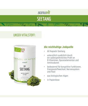 Sanuvit Bio-Seang 500 mg - Vegan Biological Algae & Bio Kelp | High Iodine (335 g) | 60 Capsules | Premium Quality from Austria - Buy Online on GoSupps.com