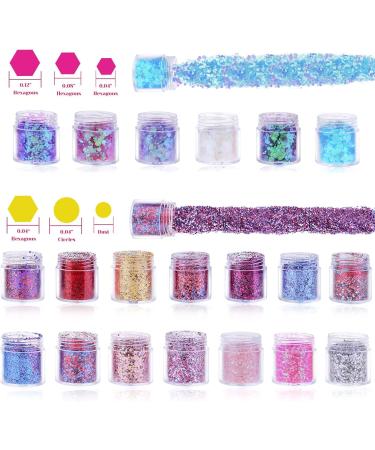 Cridoz 20 Colors Chunky Glitter for Nails, Face, Hair & Craft - Holographic Resin Glitter for Makeup, Festivals & Parties - Buy Online on GoSupps.com