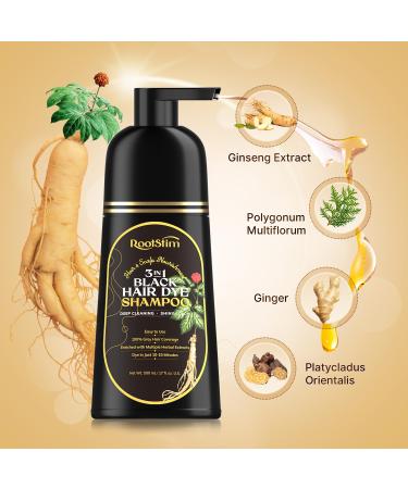 Buy 3 in 1 Black Hair Dye Shampoo - Herbal Gray Hair Coverage for Men & Women - Ammonia-Free Easy to Use Lasts 30 Days | 17FL Oz - Buy Online on GoSupps.com