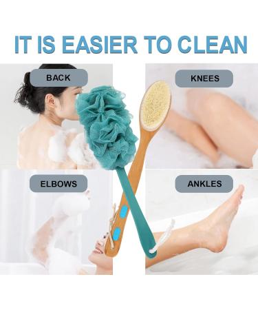 2 Pack Bath Brush Set: Long-Handled Luffa Brush & Double-Sided Bristle Brush with Hooks - Buy Online on GoSupps.com