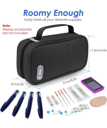Youshares Insulin Cooling Bag for Diabetics - Large Capacity Medication Case with 2 Cooling Packs (21x11.5x6cm) - Black - Safe & Cold Diabetes Storage - Buy Online on GoSupps.com