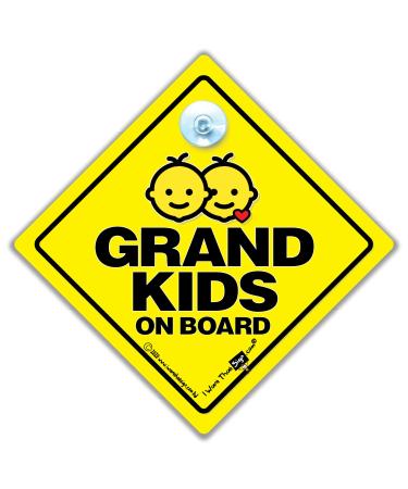 Grandkids On Board Car Sign Suction Cup Car Window Sign Baby On Board Sign Style for Children in The Car