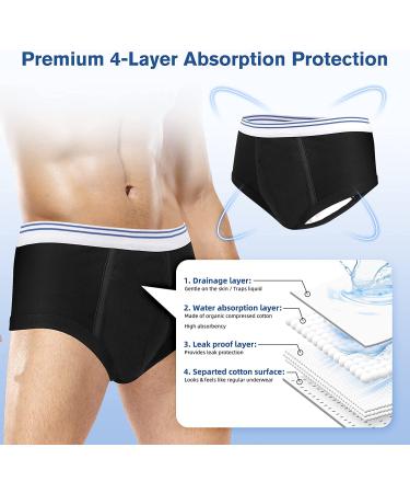 Men's Urinary Incontinence Briefs 3-Pack Washable Reusable Underwear - Leak Protection & Comfort - Black-3pcs 2X-Large - Buy Online on GoSupps.com