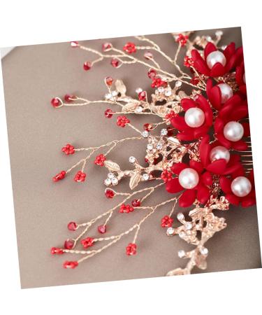 HAPINARY Handmade Comb Hair Insert Comb Bridal Headpiece Flower Hair Combs Wedding Side Comb Wedding Hair Combs Pearl Comb Clip Crystal Headpiece Tiara Red Hanfu Bride Headgear - Buy Online on GoSupps.com