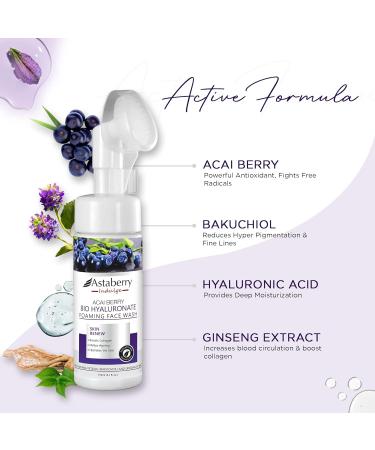 Acai Berry Foaming Face Wash | Hydrating Daily Cleanser with Hyaluronic Acid & Exfoliating Brush | Anti-Aging Acne & Dark Spot Treatment for All Skin Types - Buy Online on GoSupps.com