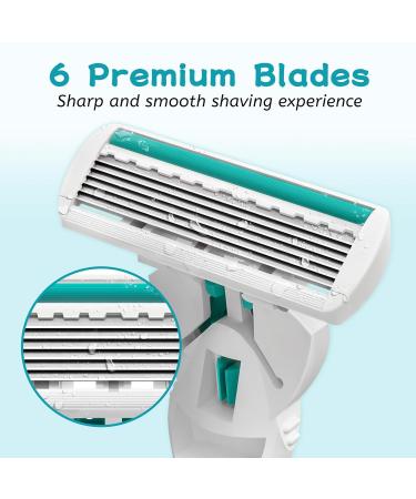 Premium Women's Razors with 6 Blades & Nonslip Handle - Includes 2 Handles & 19 Refills - Perfect for Close Shaving - Green - Buy Online on GoSupps.com