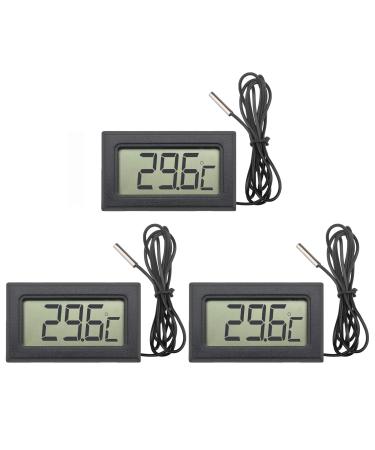 VOKTTA 3PCS Digital LCD Thermometer Temperature Monitor with 1M NTC Probe for Refrigerator Aquarium -50 C +110 C Black