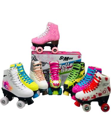 STMAX Roller Skates Women and Girls Classic Derby Quad Skate - Floral Design - Size 7 Women / 5.5 Youth - Buy Online on GoSupps.com