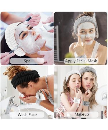 9 PCS Spa Headband & Wristband Set | Soft Coral Fleece Hair Wrap | Highly Absorbent | for Face Washing, Shower, Makeup | Black, White, Grey - Buy Online on GoSupps.com