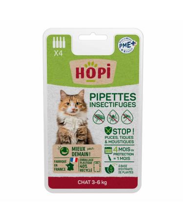 HOPI Anti-Flea Pipette for Cats from 3 to 6 kg - 4 Months of Protection Against Fleas Ticks and Mosquitoes - Plant Extracts - Practical and Easy - Made in France