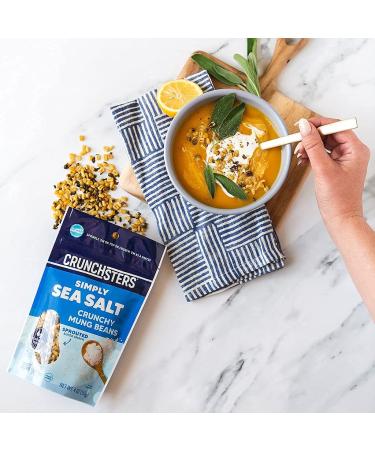 Crunchsters Sprouted Mung Beans - Plant-Based Protein Super-Snack and Salad Topper - Gluten-Free, Nut-Free, Vegan - 7g Protein/Serving - Sea Salt - 1.3oz Bags - 6-Pack - Buy Online on GoSupps.com