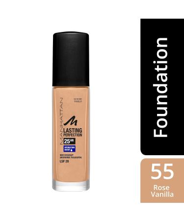 Buy Manhattan Lasting Perfection Foundation - 25 Hours Rose Vanilla 55 High Coverage Moisturizing Long-Lasting | Flawless Complexion 30ml - International Shipping Available - Buy Online on GoSupps.com