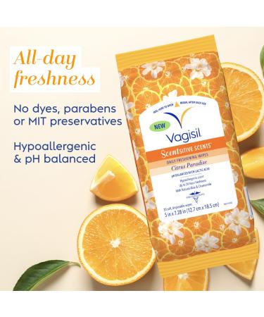 Vagisil Scentsitive Scents Daily Feminine Wipes - Gynecologist Tested Citrus Paradise 20 Intimate Wipes in Resealable Pouch (1 Pack) - Shop Internationally Now - Buy Online on GoSupps.com