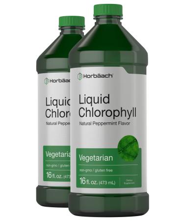 Liquid Chlorophyll 100mg | 32 oz (2 x 16 oz Bottles) | Natural Peppermint Flavor | Vegetarian, Non-GMO, and Gluten Free Formula | by Horbaach - Buy Online on GoSupps.com