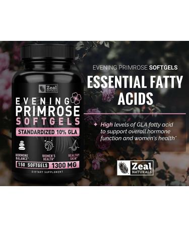 Premium Evening Primrose Oil Capsules - 1300mg, 150 Softgels - Natural Hormone Support for Women - Cold Pressed with 10% GLA - Buy Online on GoSupps.com