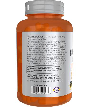 Now Foods BCAA 120 Capsules - Sports Amino Acids for Muscle Recovery - Buy Online on GoSupps.com