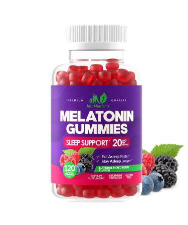Melatonin 20mg Gummies (120 Count) - Maximum Strength Sleep Support for Adults with 10mg of Melatonin Per Gummy - Gluten-Free, Non-GMO, Vegetarian, Great Tasting Mixed Berry Flavor - 60 Servings 120 Count (Pack of 1)