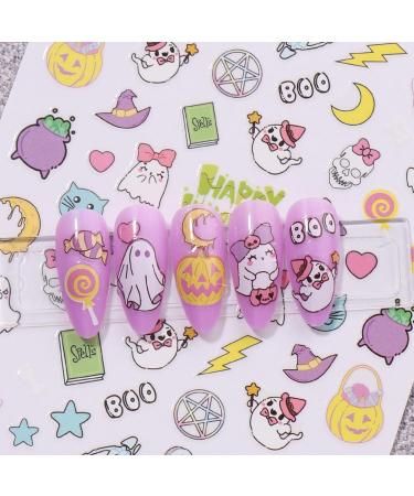 Halloween Nail Stickers 12 Sheets Self-Adhesive Nail Decal Cute Ghosts Nail Art Decoration Design Supplies - Buy Online on GoSupps.com