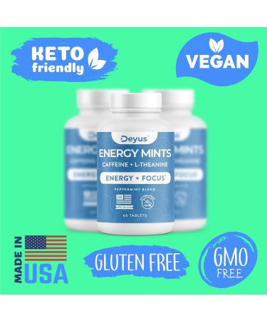 Deyus Energy Mints - Mood & Focus Boost | Natural Caffeine, L-Theanine, Vitamin B12 | No Jitters | Chewable Vegan Supplement - Buy Online on GoSupps.com
