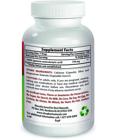 Best Naturals GABA 750 mg - 100 Veggie Caps | Premium Mood & Stress Support Supplement - Buy Online on GoSupps.com