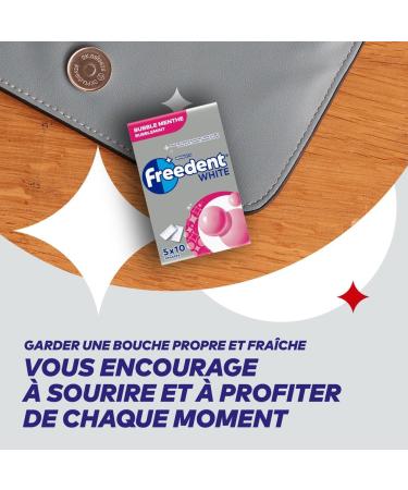 FREEDENT White Bubble Chewing Gum Sugar Free Mint 5 Packs of 10 Dragees 70 g - Buy Online on GoSupps.com
