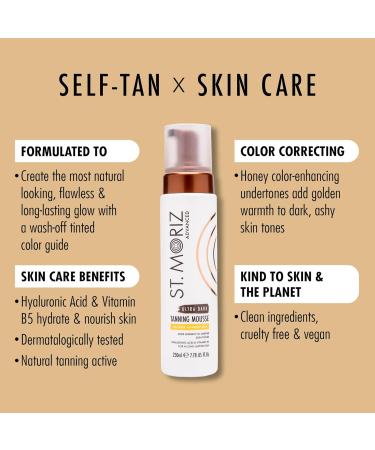 St. Moriz Advanced Ultra Dark Self Tanner Mousse 230ml - Color Correcting Streak Free Foaming Tanning for Face & Body - Long Lasting Sunless Tan (7 Fl Oz - Buy Online on GoSupps.com