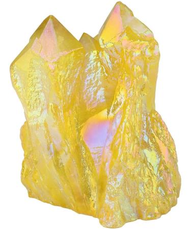 Kyeygwo Natural Mountain Crystal Titanium Coated Quartz Cluster - Healing Reiki Stone Decoration Irregular Gem Figure Lemon Yellow (30x17x15mm - 70x45x60mm) - Buy Online on GoSupps.com