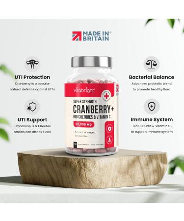 Cranberry Capsules 35,000mg High Strength with Probiotics, Vitamin C - 150 Capsules - Advanced Extract Supplement - Made in UK - Buy Online on GoSupps.com