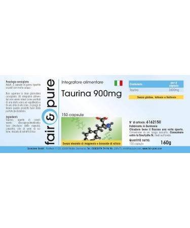 Fair & Pure Taurine 900mg Vegan Capsules - 150 Count | No Magnesium Stearate or Silicon Dioxide - Buy Online on GoSupps.com