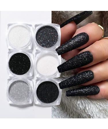 6 Color Nail Glitter Powder Black White Dust Sugar Powder  Superfine French Nail Sugar Glitter Iridescent Candy Coat Nails Sweater Design Manicure Decorations DIY Crafts