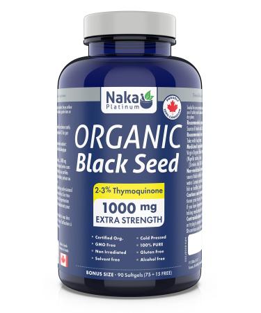 Naka Platinum Organic Black Seed 1000 mg extra strength cold pressed thymoquinone bonus size 90 softgels (75+15 free)