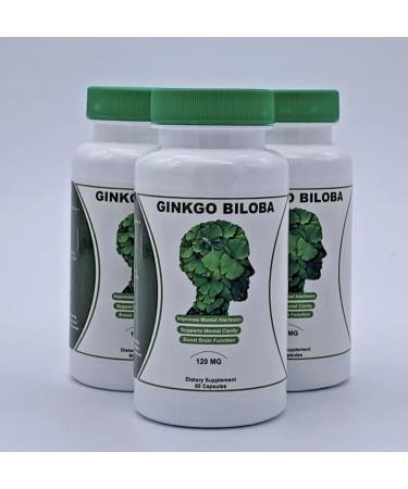 Ginkgo Biloba Capsules 120mg Memory Support Supplement Supports Brain Function and Mental Alertness.Brain Function Boost Health 60 Capsules 1 Bottle