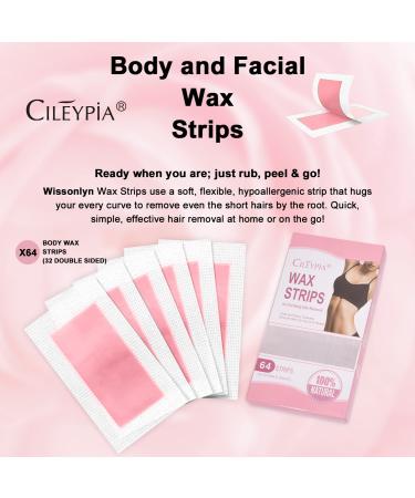 CILEYPIA Wax Strips for Hair Removal - 64 Body Wax Strips for Women and Men - Ready to Use Facial Wax Strips for Arms, Legs, Underarms, Eyebrows, and Bikini Area - Buy Online on GoSupps.com