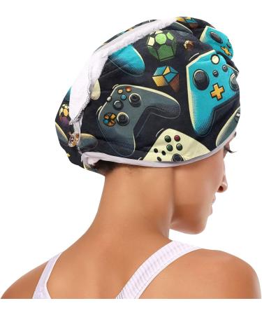 Black & Colorful Gaming Controller Hair Towel 2 Pack - Super Absorbent Quick Dry Hair Turbans with Button Twisty Wrap - Buy Online on GoSupps.com